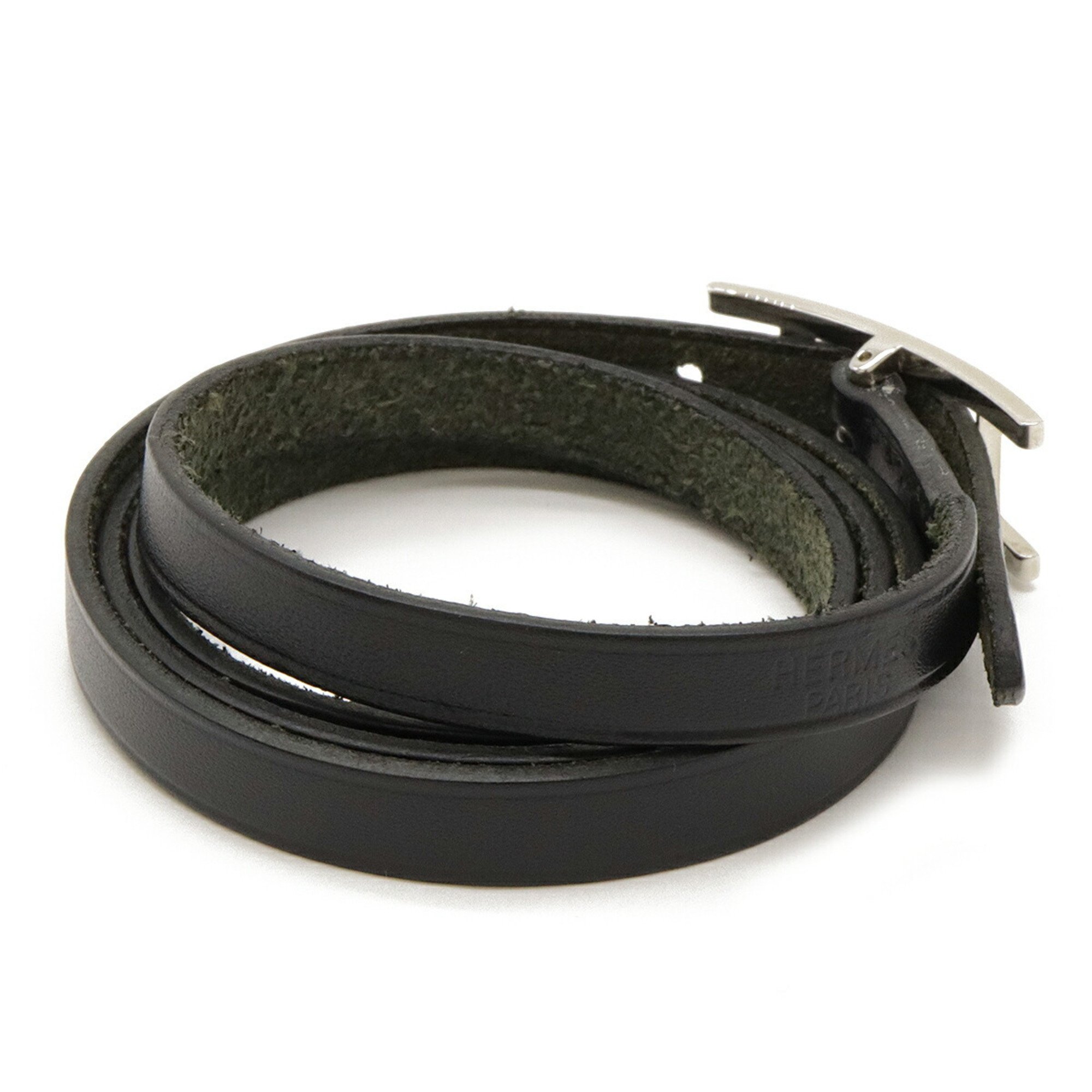 HERMES Hermes API3 Long Bracelet Bangle Leather Black E Stamp