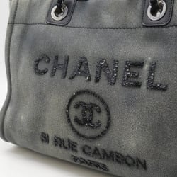 CHANEL Deauville Line Medium Tote MM Bag Shoulder Chain Sequin Canvas Gray Black A67001