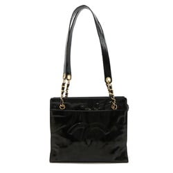 CHANEL Coco Mark Chain Shoulder Bag Tote Patent Leather Black