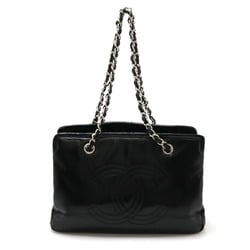 CHANEL Coco Mark Tote Bag Chain Shoulder Enamel Patent Leather Black