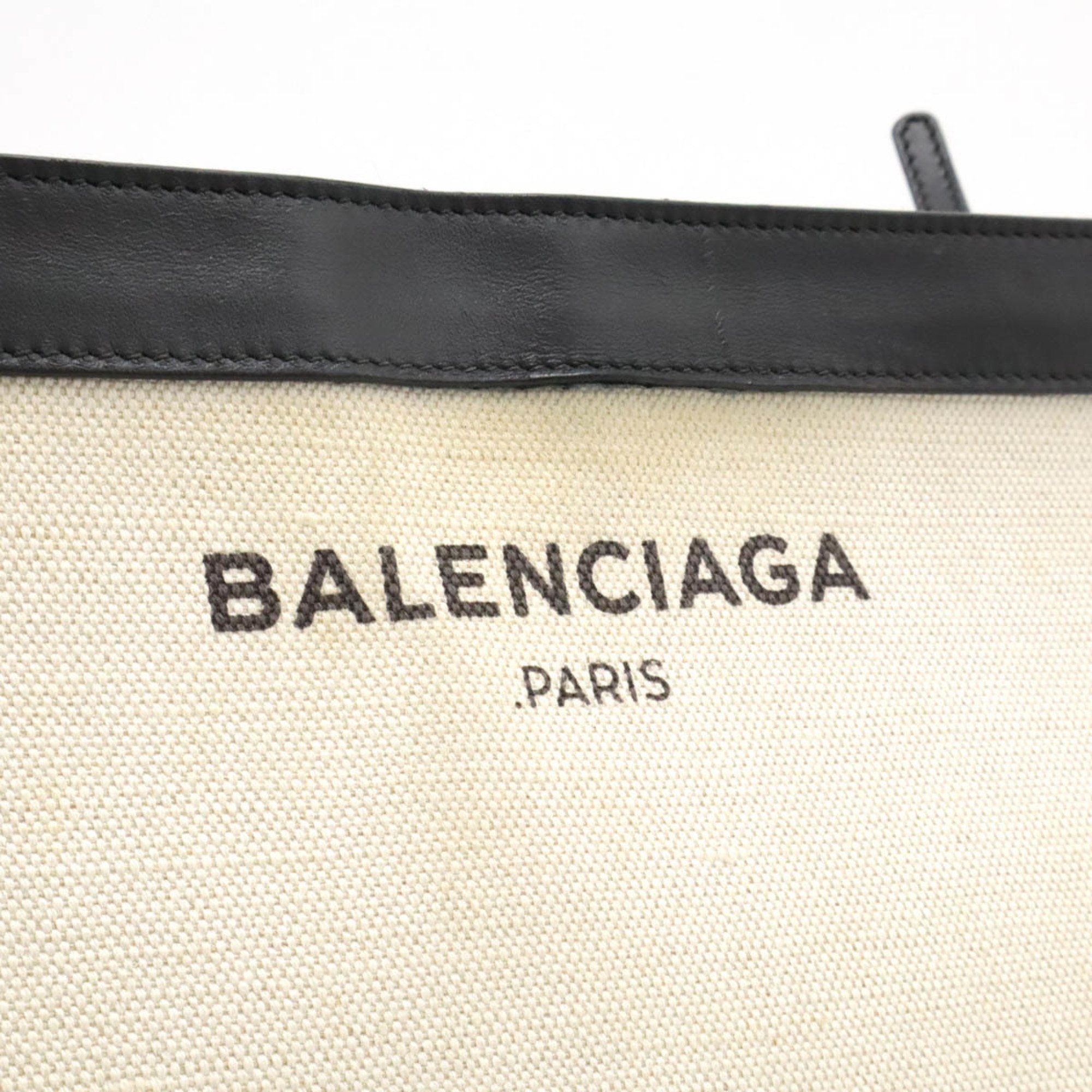 BALENCIAGA Navy Pochette Shoulder Bag Clutch Canvas Leather Natural Black 339937