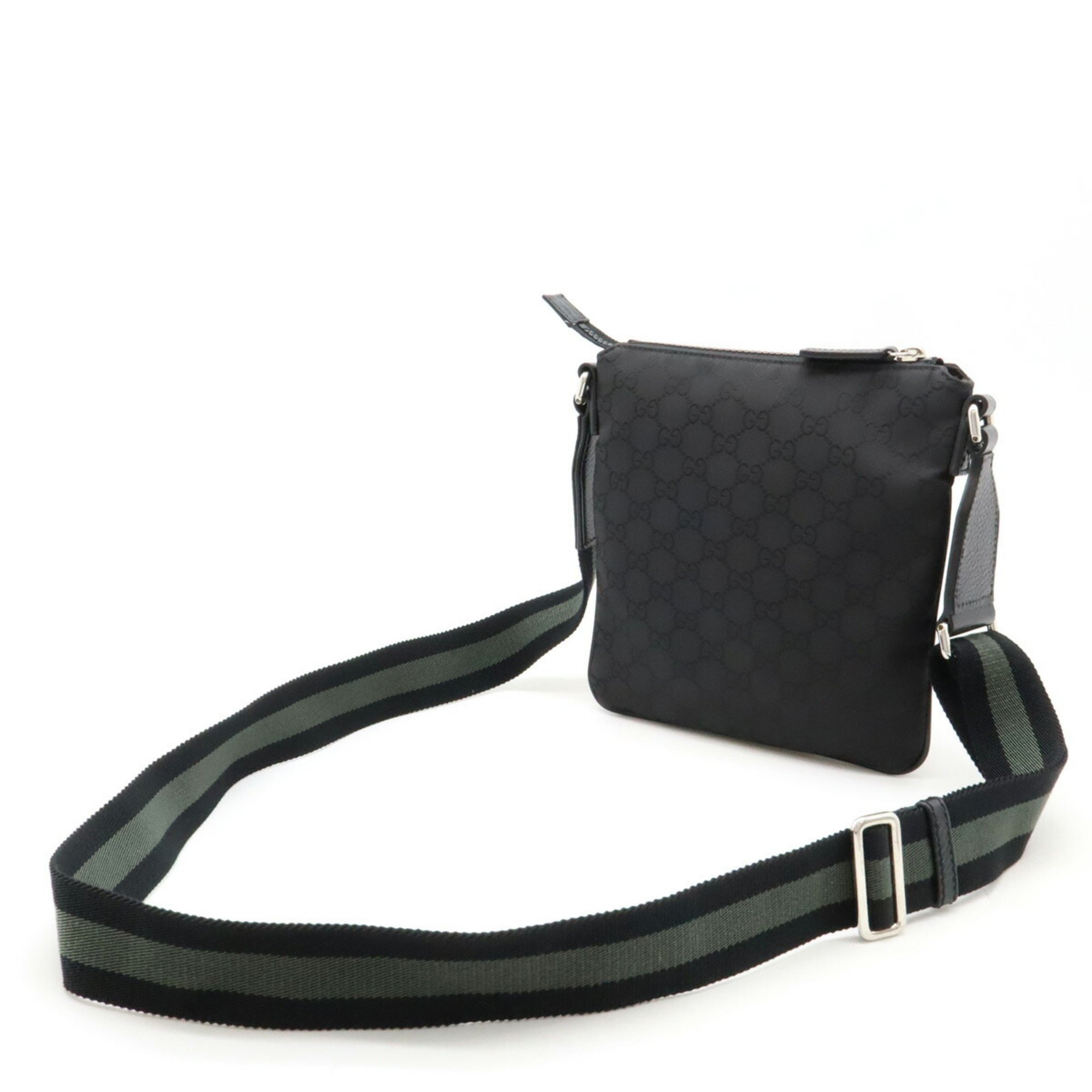 GUCCI GG nylon shoulder bag, sacoche, leather, black, grey, 449183