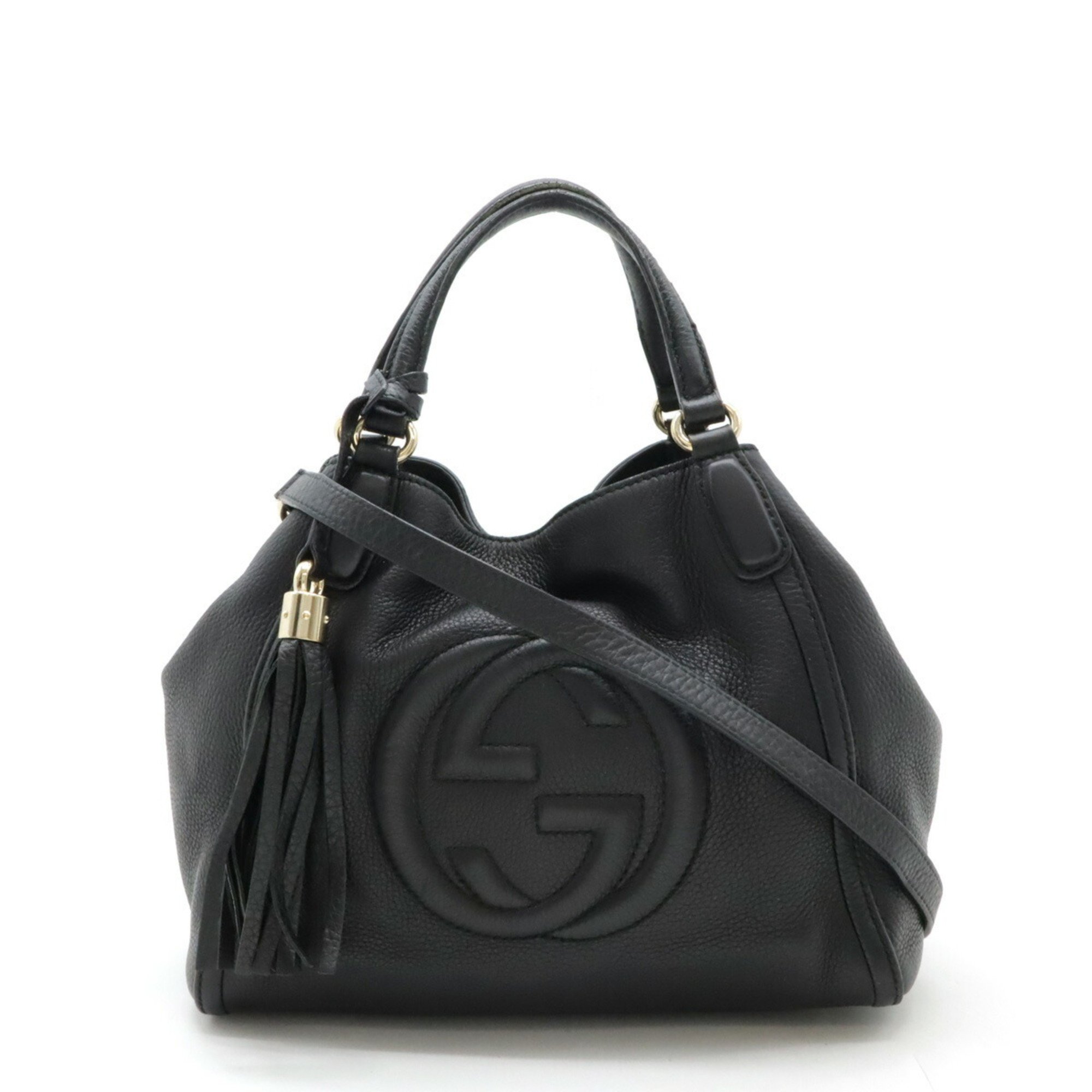 GUCCI Soho Interlocking G Handbag Shoulder Bag Tassel Leather Black 336751