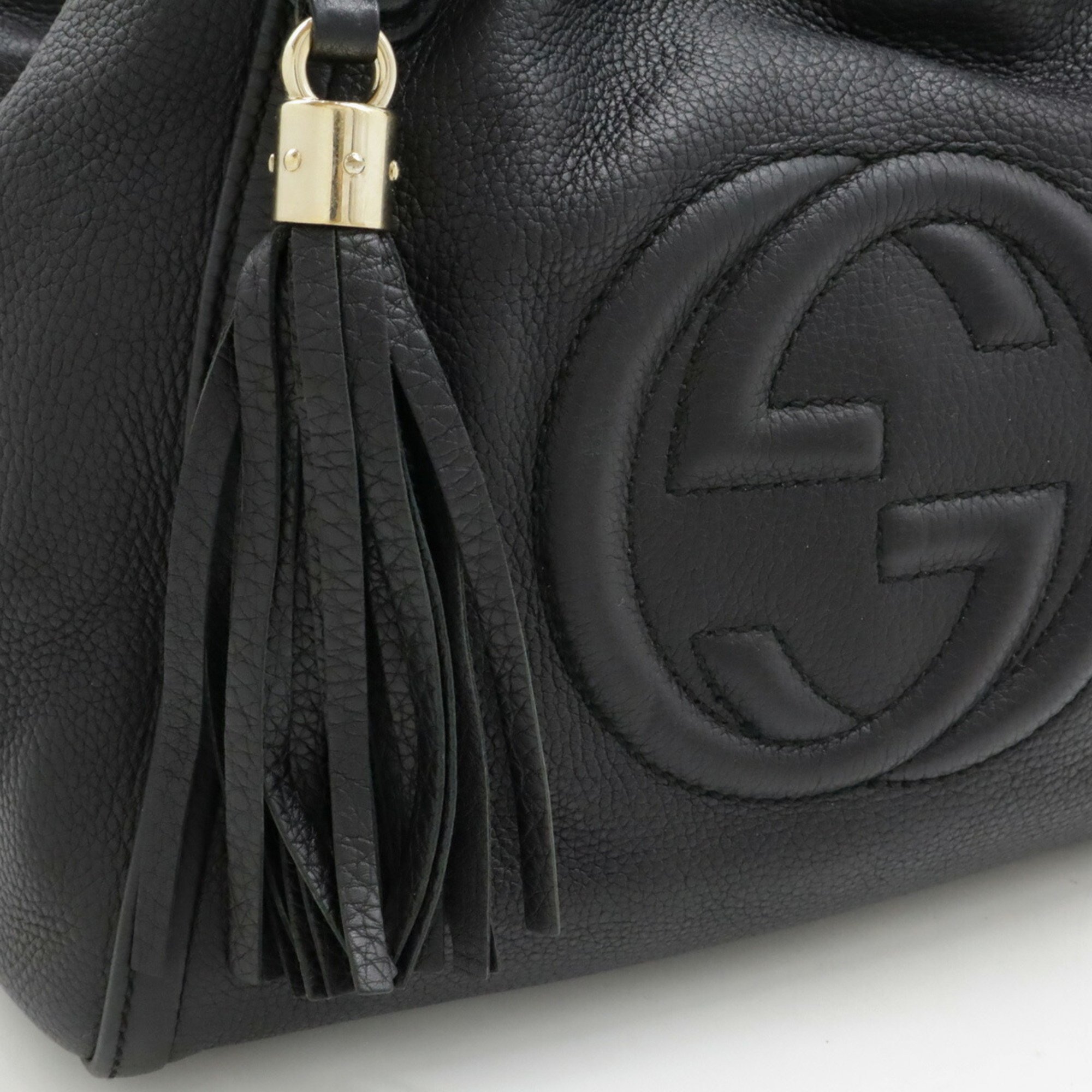 GUCCI Soho Interlocking G Handbag Shoulder Bag Tassel Leather Black 336751