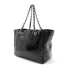 CHANEL Coco Mark Triple Punching Tote Bag Chain Handbag Enamel Black A16275