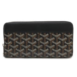 GOYARD Matignon Zip GM Round Long Wallet Herringbone Pattern PVC Leather Black Brown