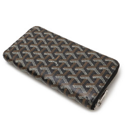 GOYARD Matignon Zip GM Round Long Wallet Herringbone Pattern PVC Leather Black Brown