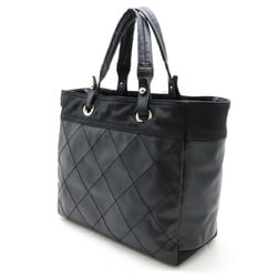 CHANEL Paris Biarritz Tote MM Bag Handbag Coated Canvas Black A34209