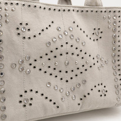 PRADA CANAPA Tote Bag Shoulder Beads Studs Denim NUBE Light Gray Purchased at a domestic boutique BN2439