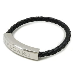 BVLGARI Bulgari Bracelet Braid Leather Ag925 Silver Black