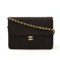 CHANEL Chanel Matelasse Coco Mark Chain Shoulder Bag Cotton Jersey Leather Dark Brown