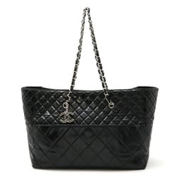 CHANEL Coco Mark Tote Bag Chain Shoulder Enamel Patent Leather Black