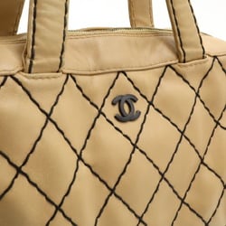 CHANEL Wild Stitch Handbag Boston Bag Leather Beige A14692