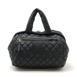 CHANEL Cococoon Quilted Tote Bag Handbag Boston Nylon Leather Black 7205