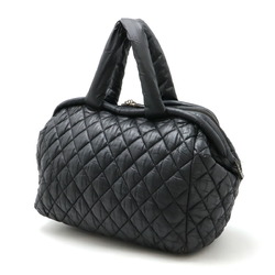 CHANEL Cococoon Quilted Tote Bag Handbag Boston Nylon Leather Black 7205