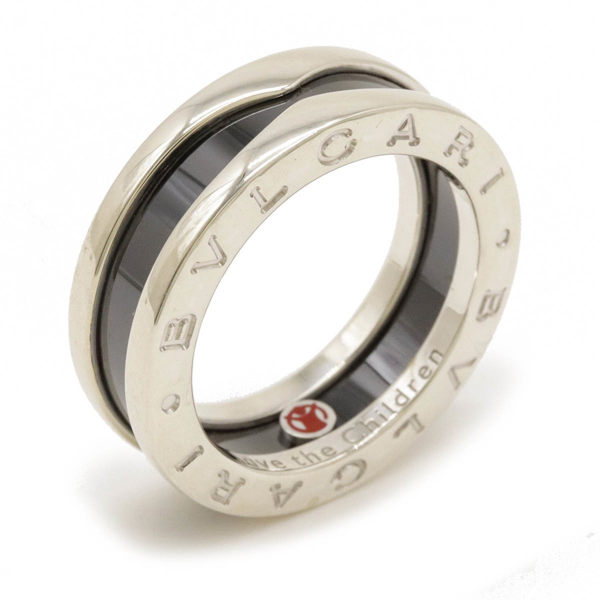 BVLGARI B-zero1 Save the Children Ring SV925 Silver Ceramic Black #51 Actual size approx. 10.5 346091