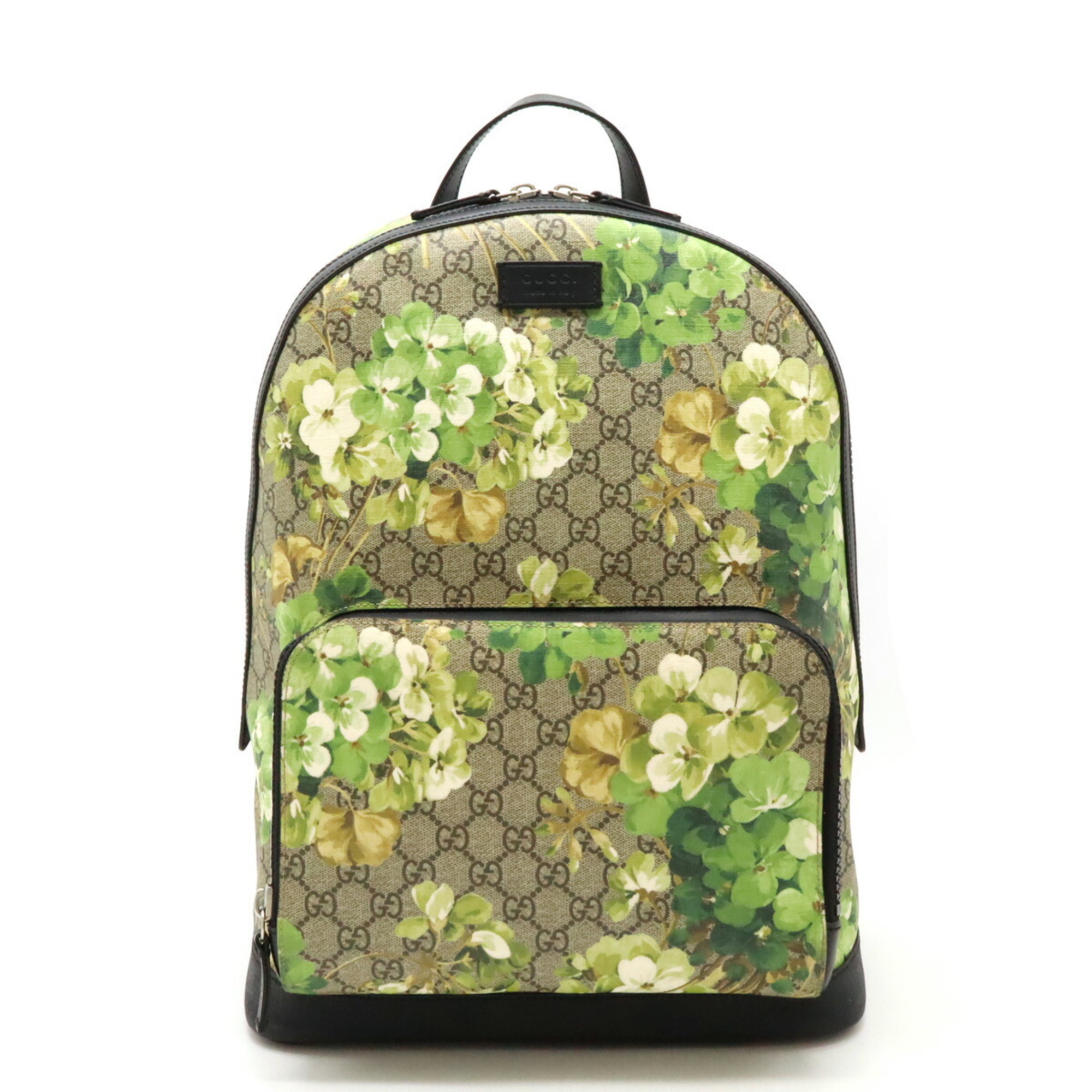 GUCCI GG Blooms Supreme Backpack PVC Leather Beige Black Green Multicolor 406370