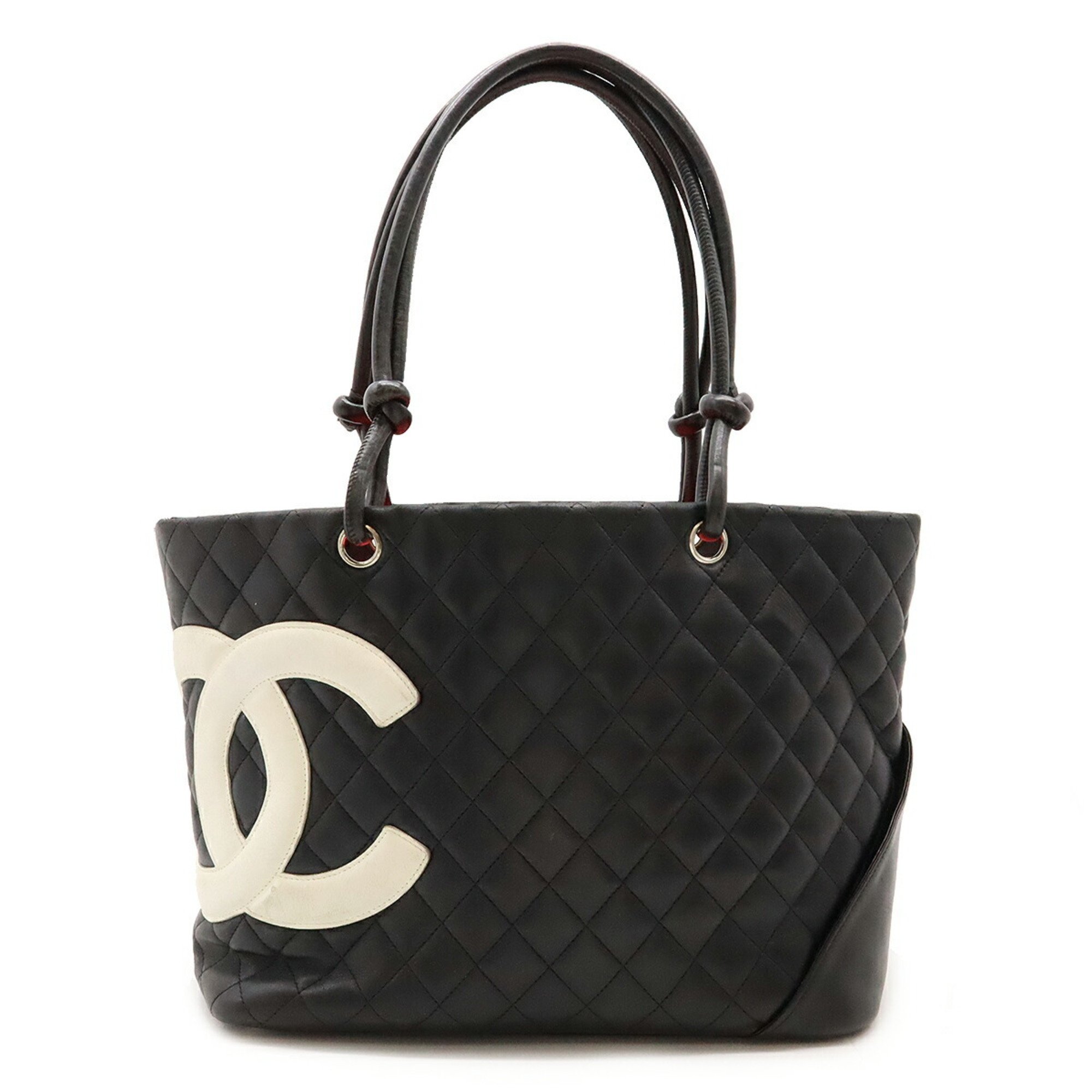 CHANEL Cambon Line Coco Mark Large Tote Shoulder Bag Soft Calfskin Black White A25169