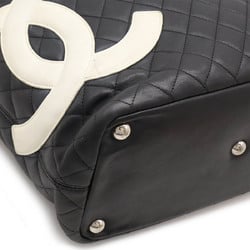 CHANEL Cambon Line Coco Mark Large Tote Shoulder Bag Soft Calfskin Black White A25169