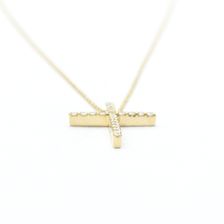 Ponte Vecchio Cross Diamond Necklace Yellow Gold (18K) Diamond Men,Women Fashion Pendant Necklace (Gold)