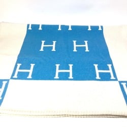 HERMES Hermes Plaid Avalon Blanket Wool Cashmere Kids Blue