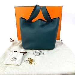 HERMES Picotin Lock MM Tote Bag Handbag Taurillon Clemence Women's Vert Super Green x Blue