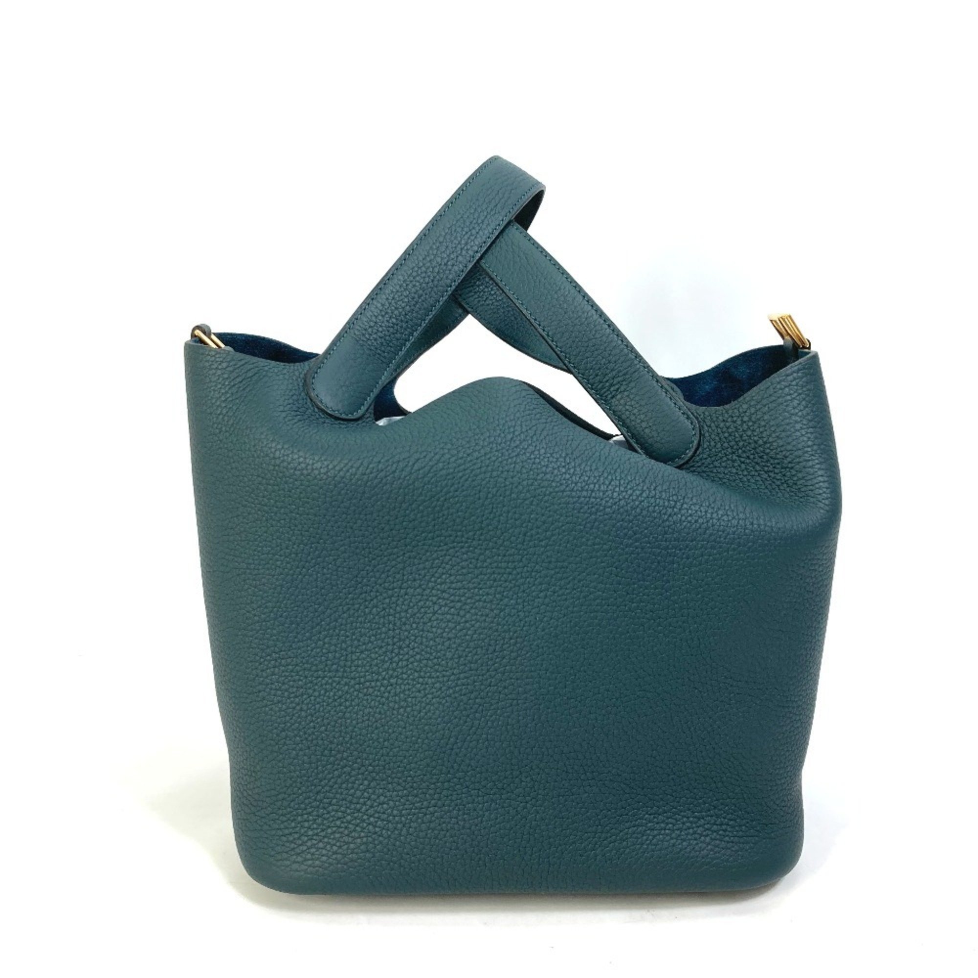 HERMES Picotin Lock MM Tote Bag Handbag Taurillon Clemence Women's Vert Super Green x Blue