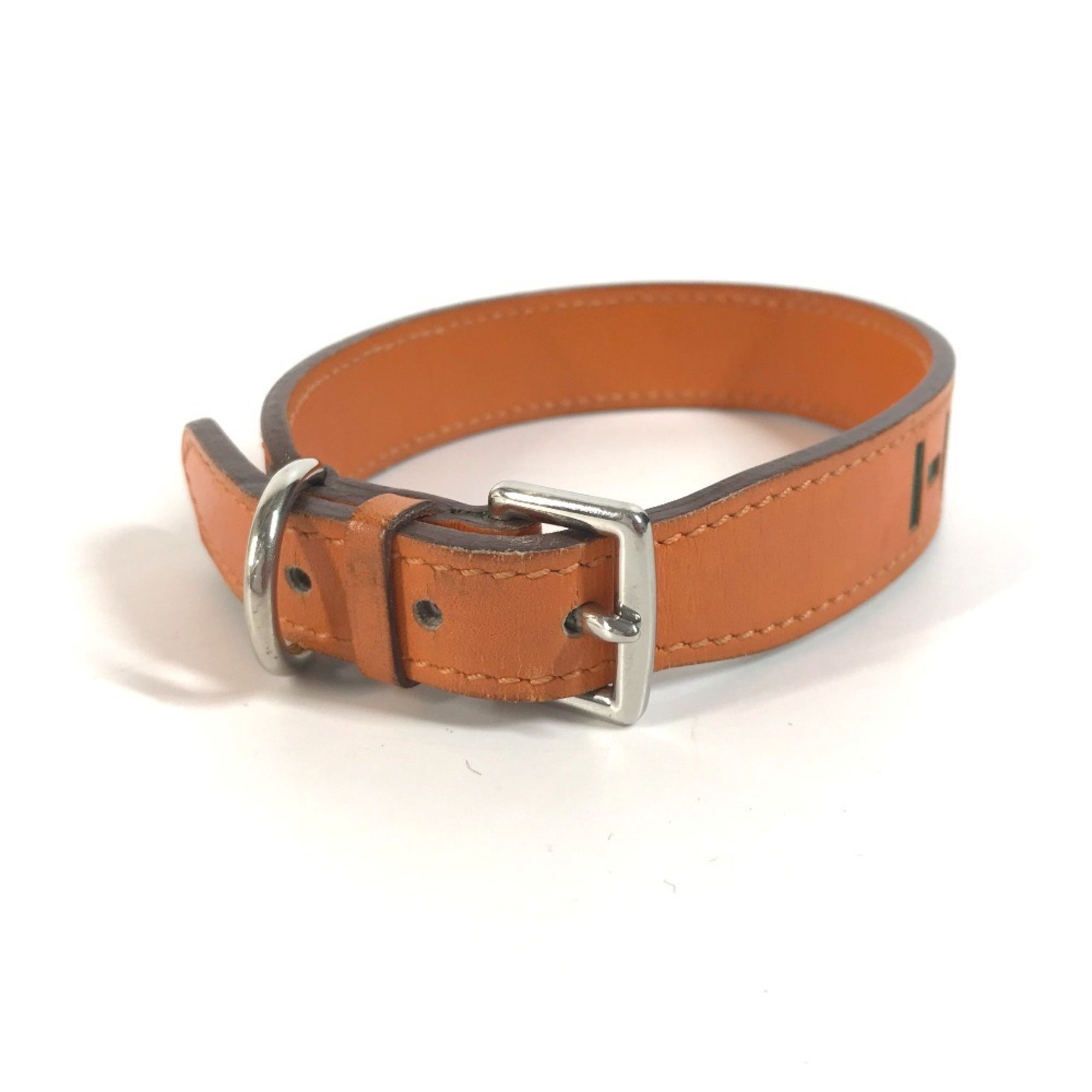 HERMES Pet Collar H Dog Animal Leather Men Women Orange