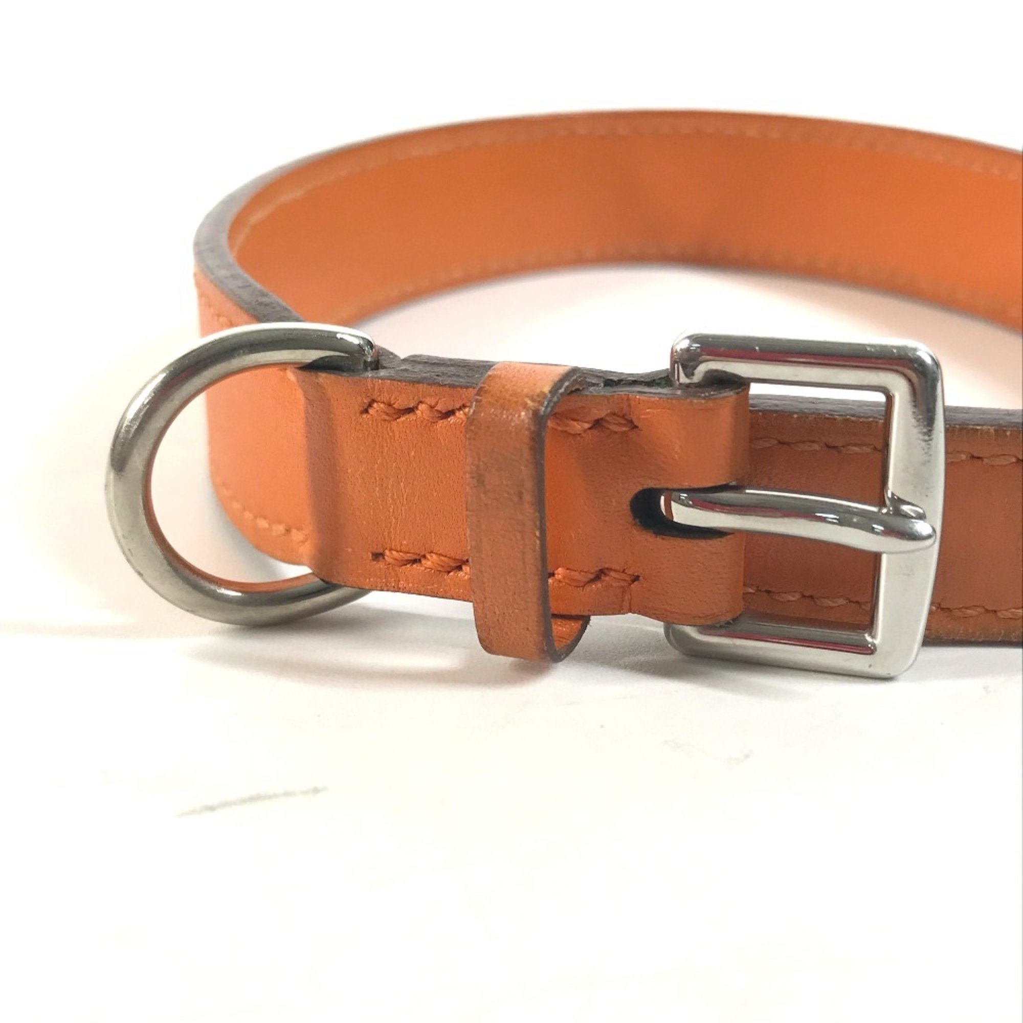 HERMES Pet Collar H Dog Animal Leather Men Women Orange