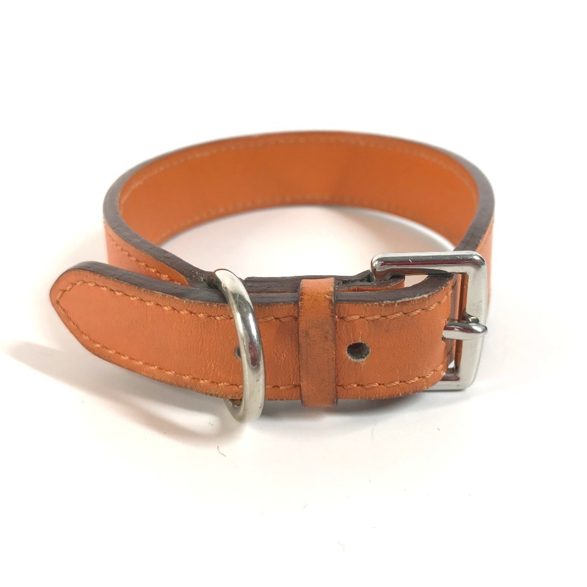 HERMES Pet Collar H Dog Animal Leather Men Women Orange