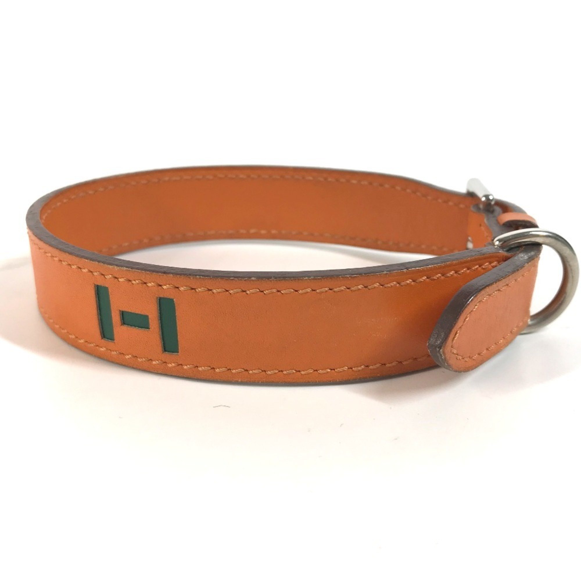 HERMES Pet Collar H Dog Animal Leather Men Women Orange