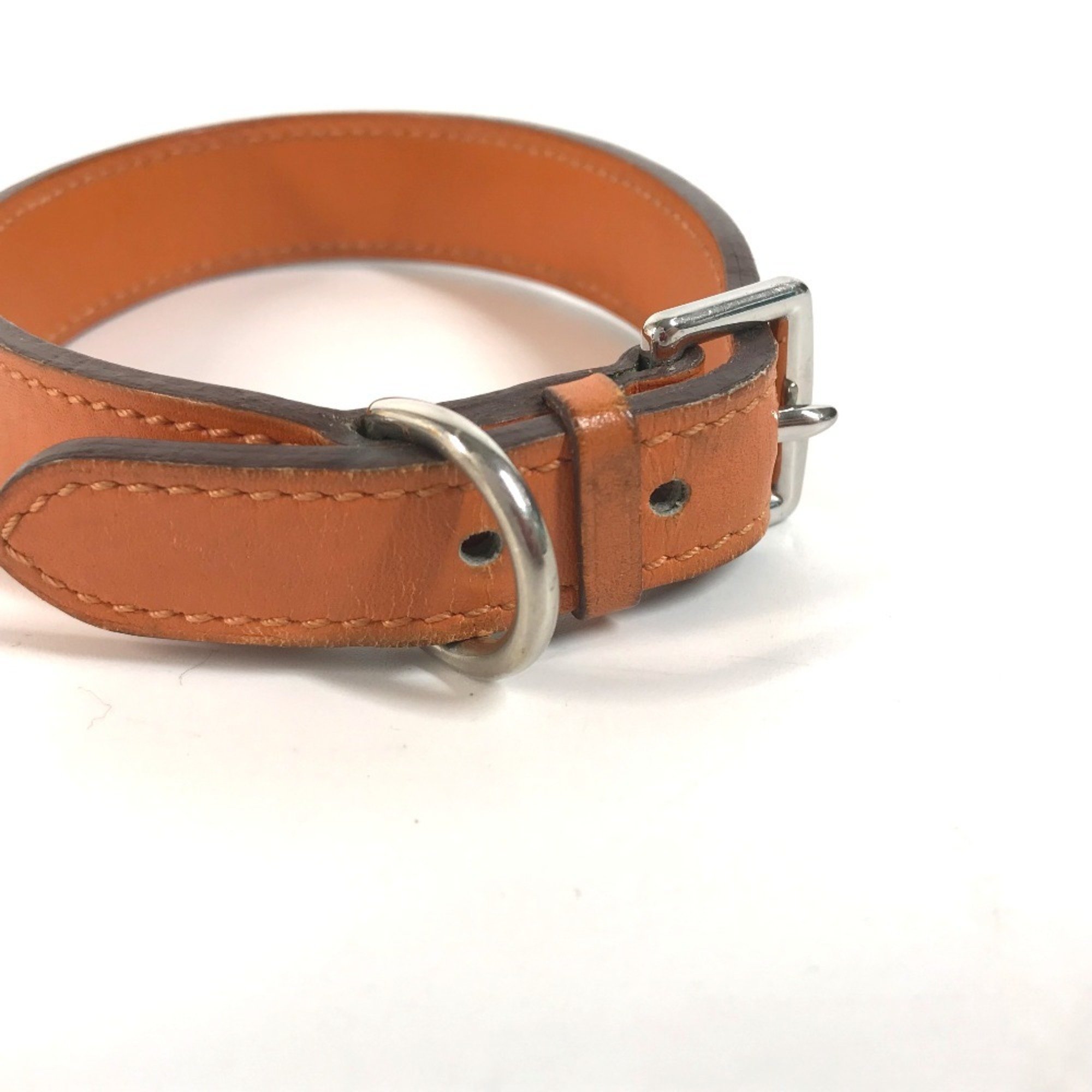 HERMES Pet Collar H Dog Animal Leather Men Women Orange