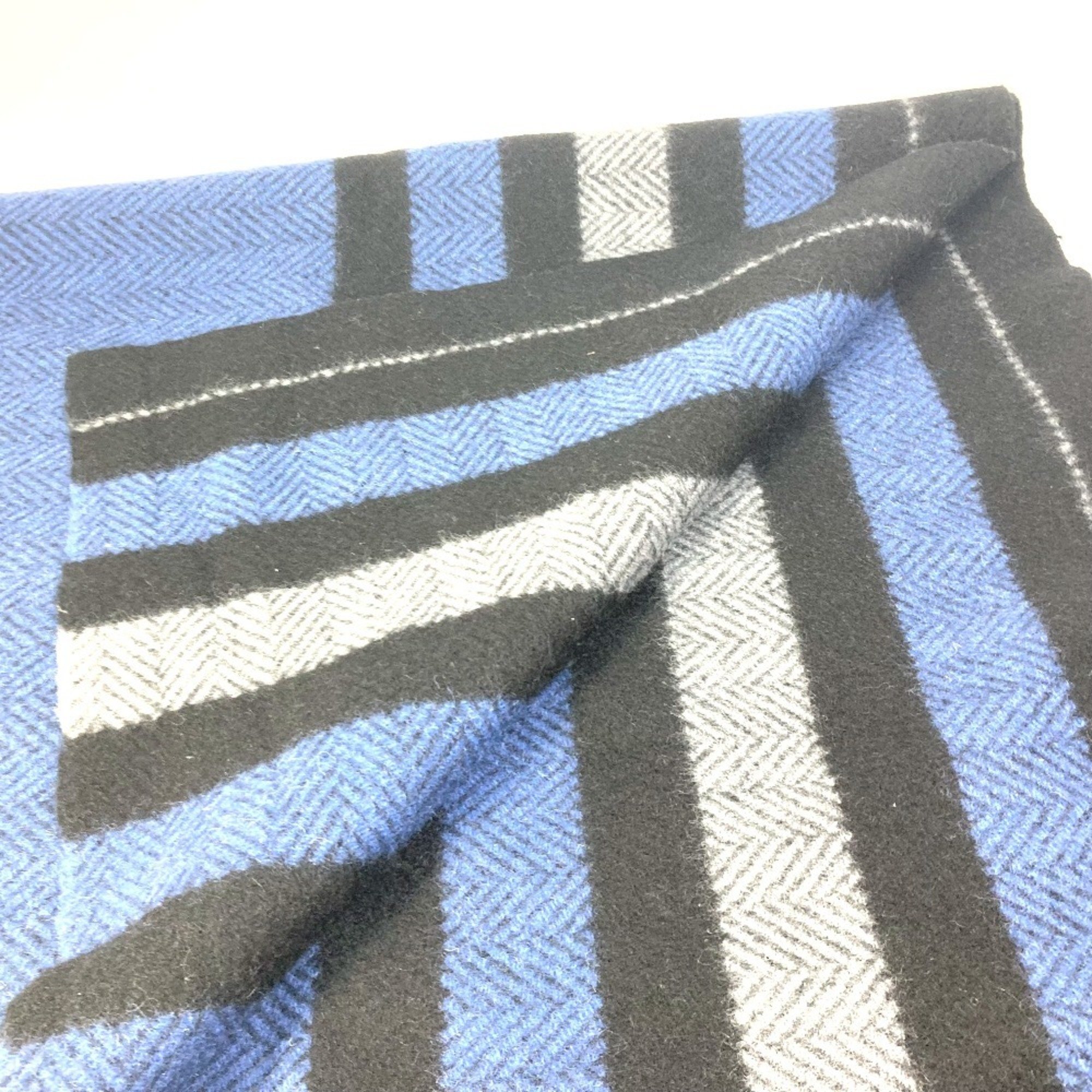 HERMES Hermes Matte Border Knee Blanket Wool Women's Blue