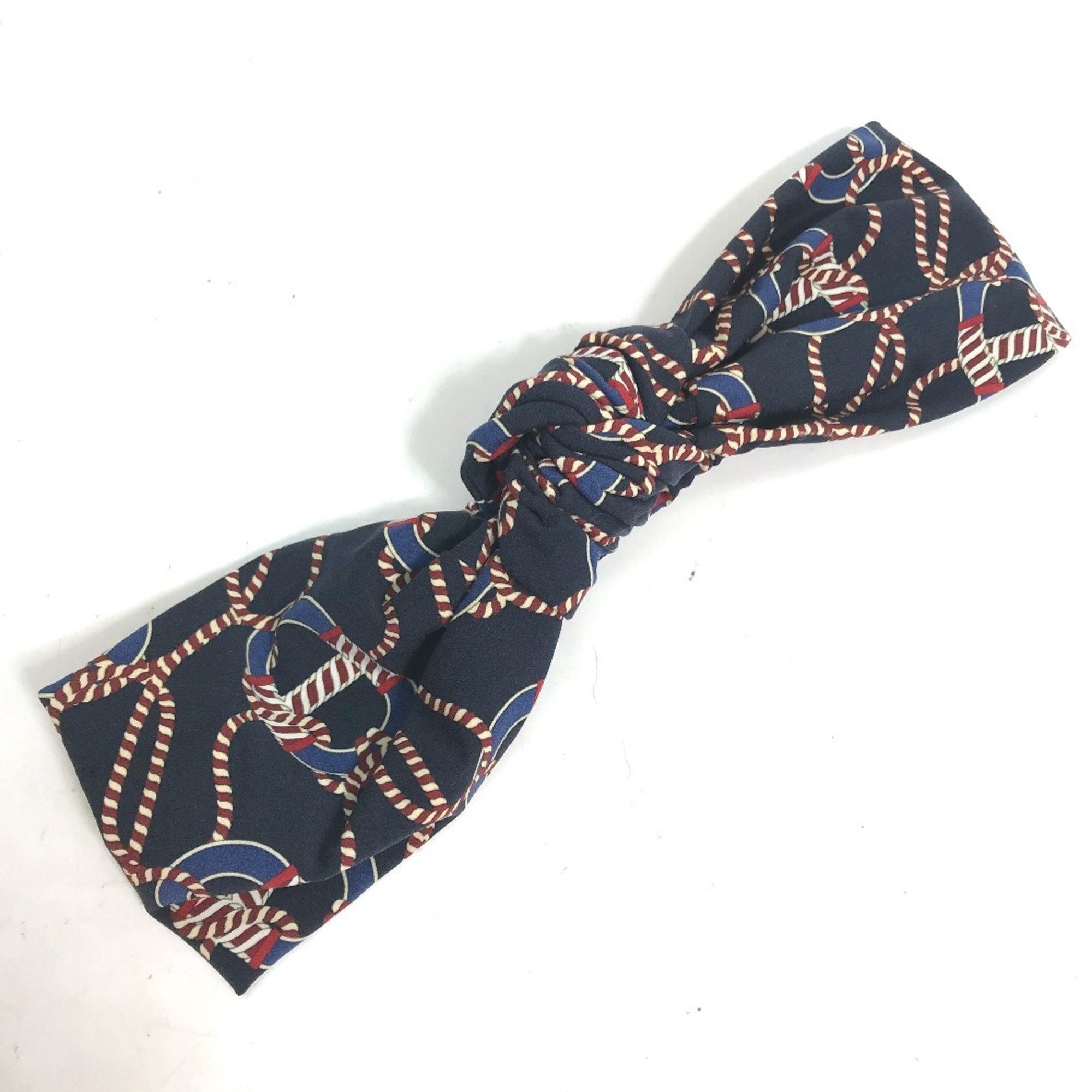 HERMES Headband Hair Silk Women's Navy