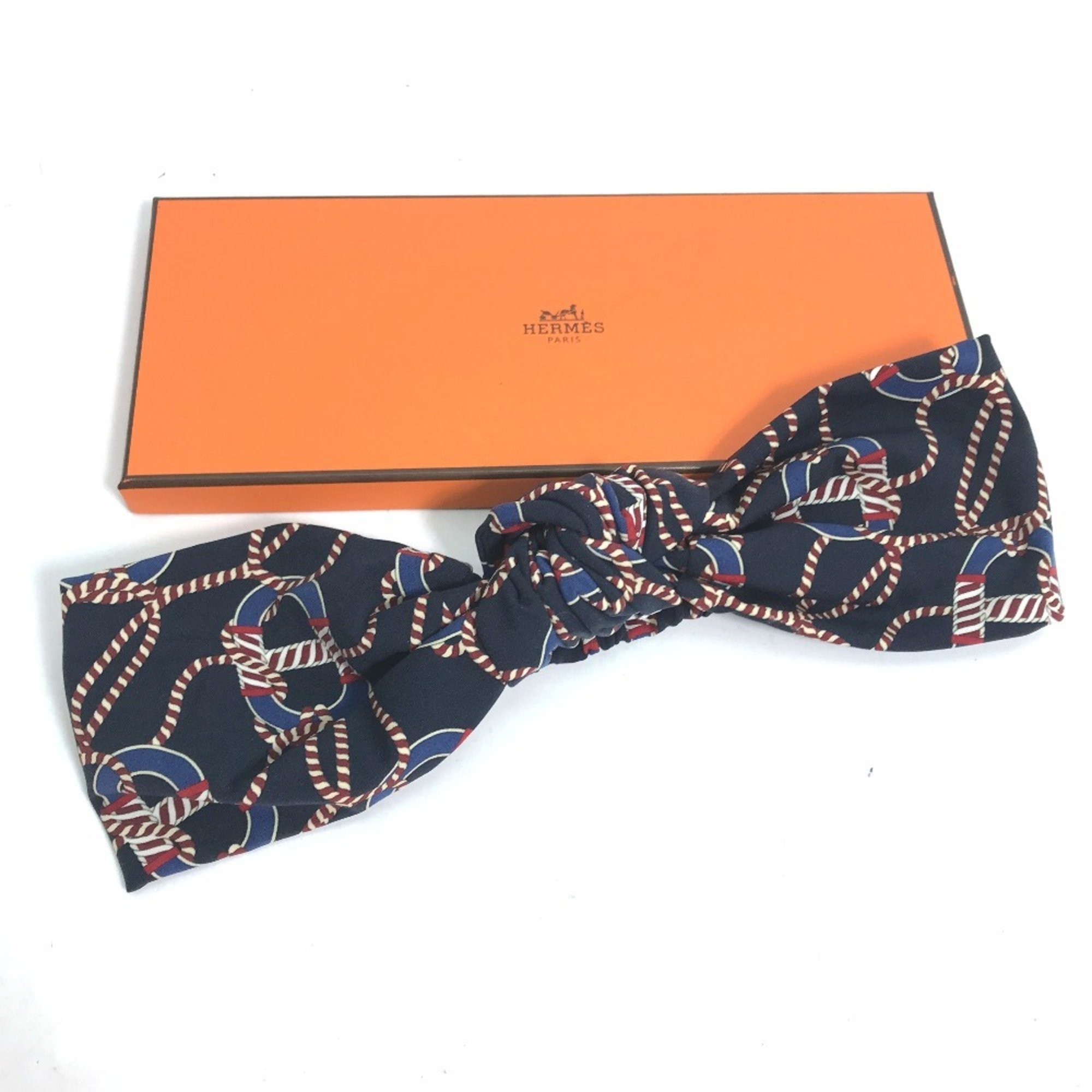 HERMES Headband Hair Silk Women's Navy