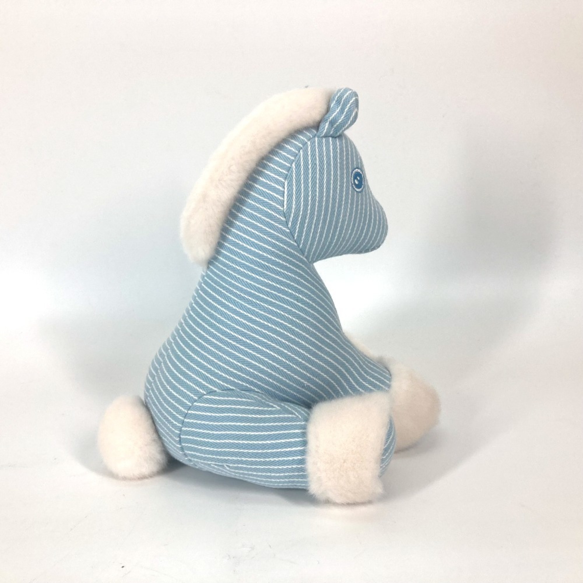 HERMES Hermes Doll Object Stripe Fur Baby Hermie Horse Cheval Plush Cotton Kids Blue