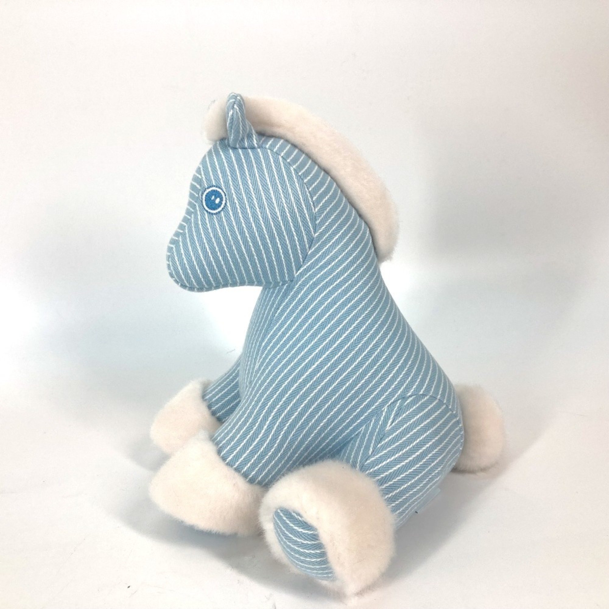 HERMES Hermes Doll Object Stripe Fur Baby Hermie Horse Cheval Plush Cotton Kids Blue