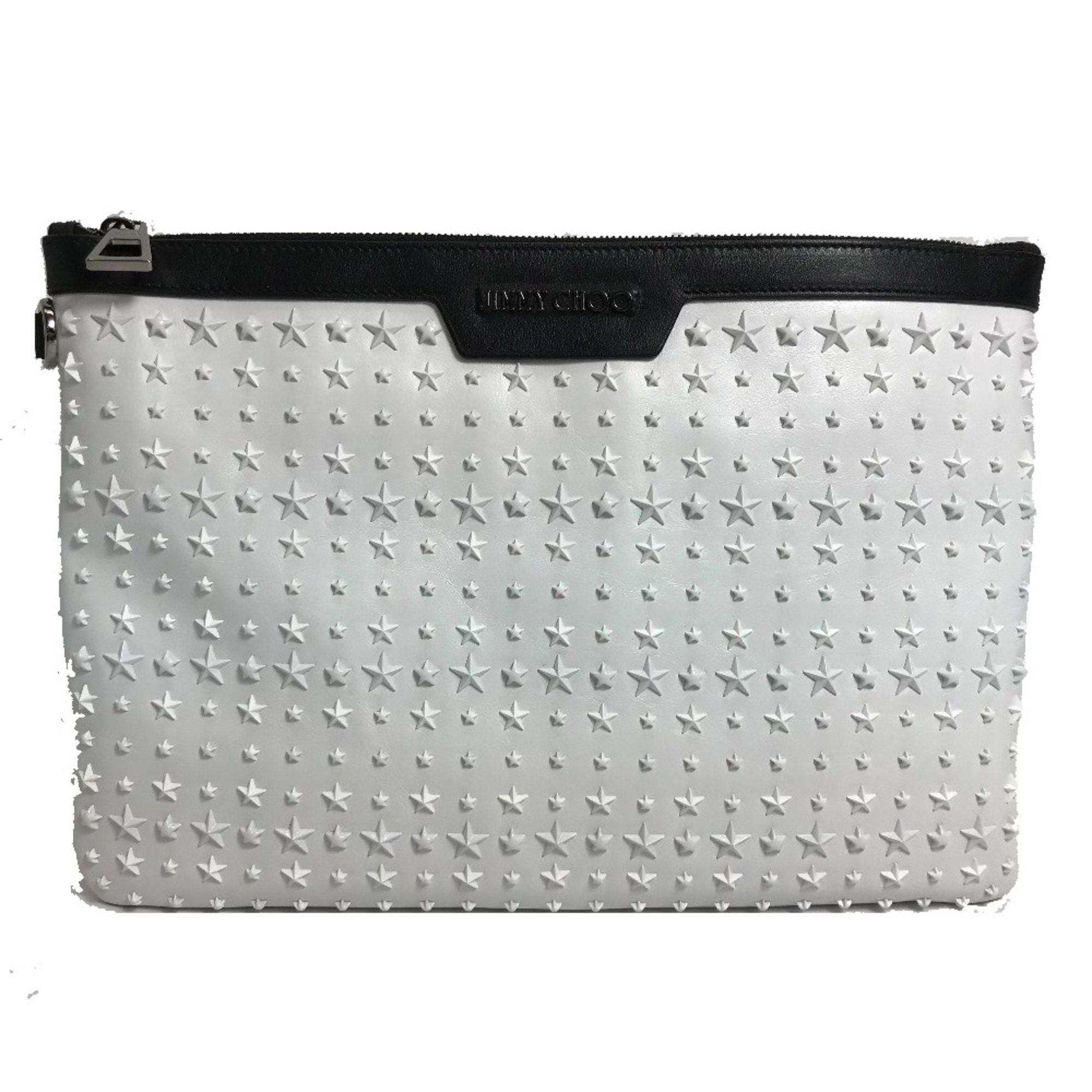 JIMMY CHOO Star Studs DEREK Second Bag Clutch Leather Men's White x Black