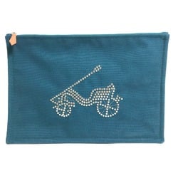 HERMES Hermes Bicycle Studs Velocipedi Flat Pouch GM Canvas Men's Women's Blue