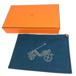 HERMES Hermes Bicycle Studs Velocipedi Flat Pouch GM Canvas Men's Women's Blue