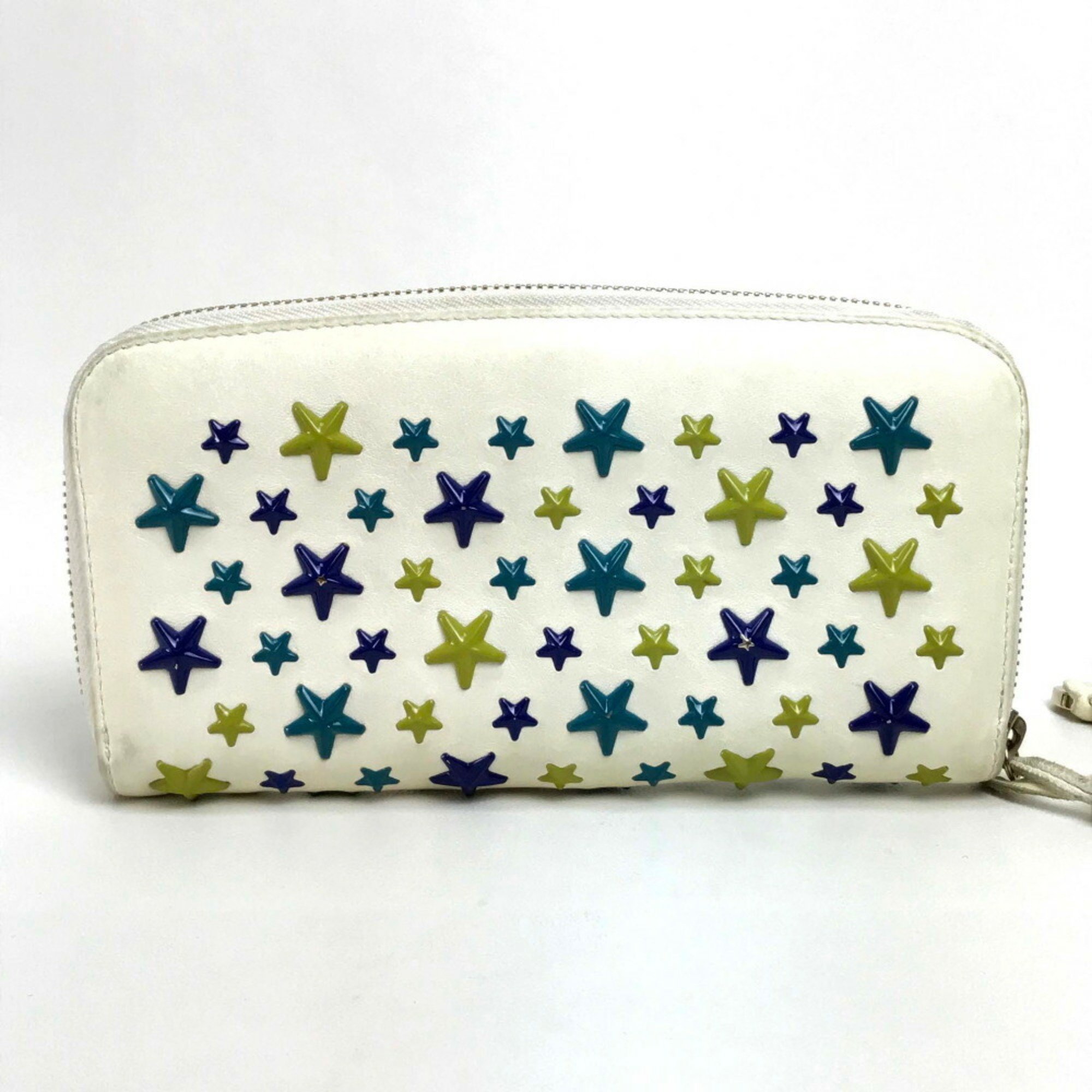 JIMMY CHOO Jimmy Choo Round Long Wallet Star Studs Accessories Small Items Leather Off-White Women's