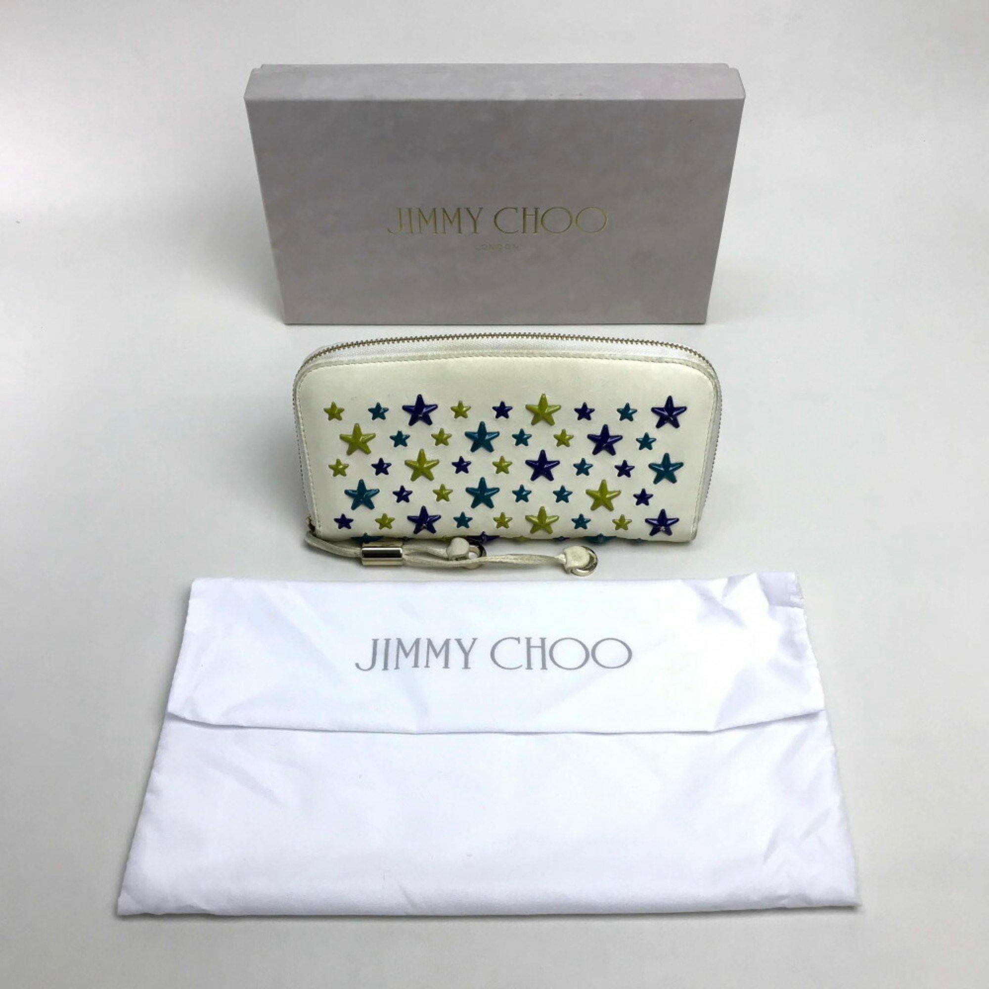 JIMMY CHOO Jimmy Choo Round Long Wallet Star Studs Accessories Small Items Leather Off-White Women's