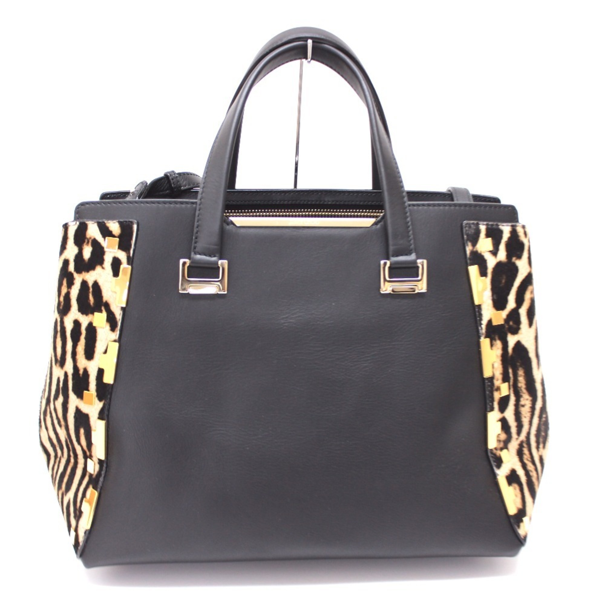 JIMMY CHOO Leopard handbag shoulder bag leather pony for women black