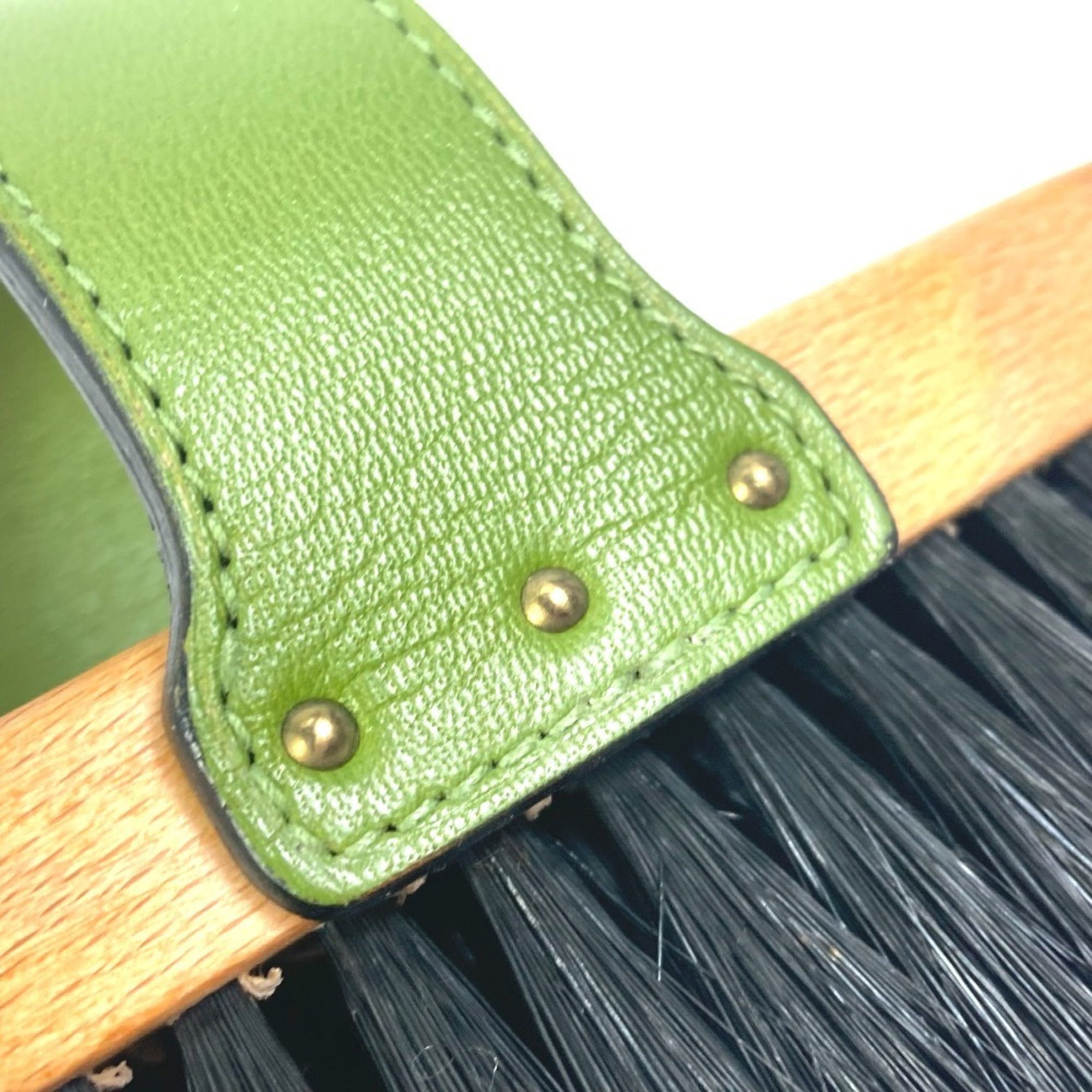 HERMES Hair brush, comb, horse pet, tack, accessories, leather, wood, men, women, green