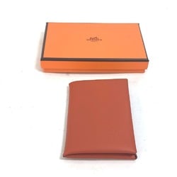 HERMES Hermes Business Card Holder Pass Case Calvi Palm Tree Design Bifold Holder/Card Swift Men's Women's Orange