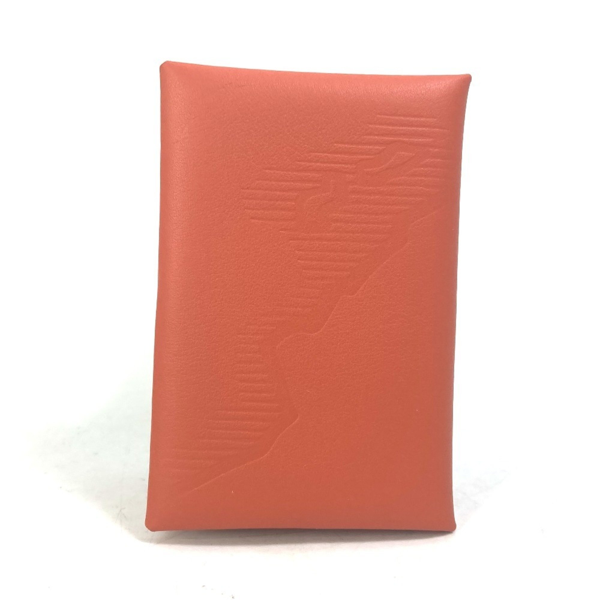 HERMES Hermes Business Card Holder Pass Case Calvi Palm Tree Design Bifold Holder/Card Swift Men's Women's Orange