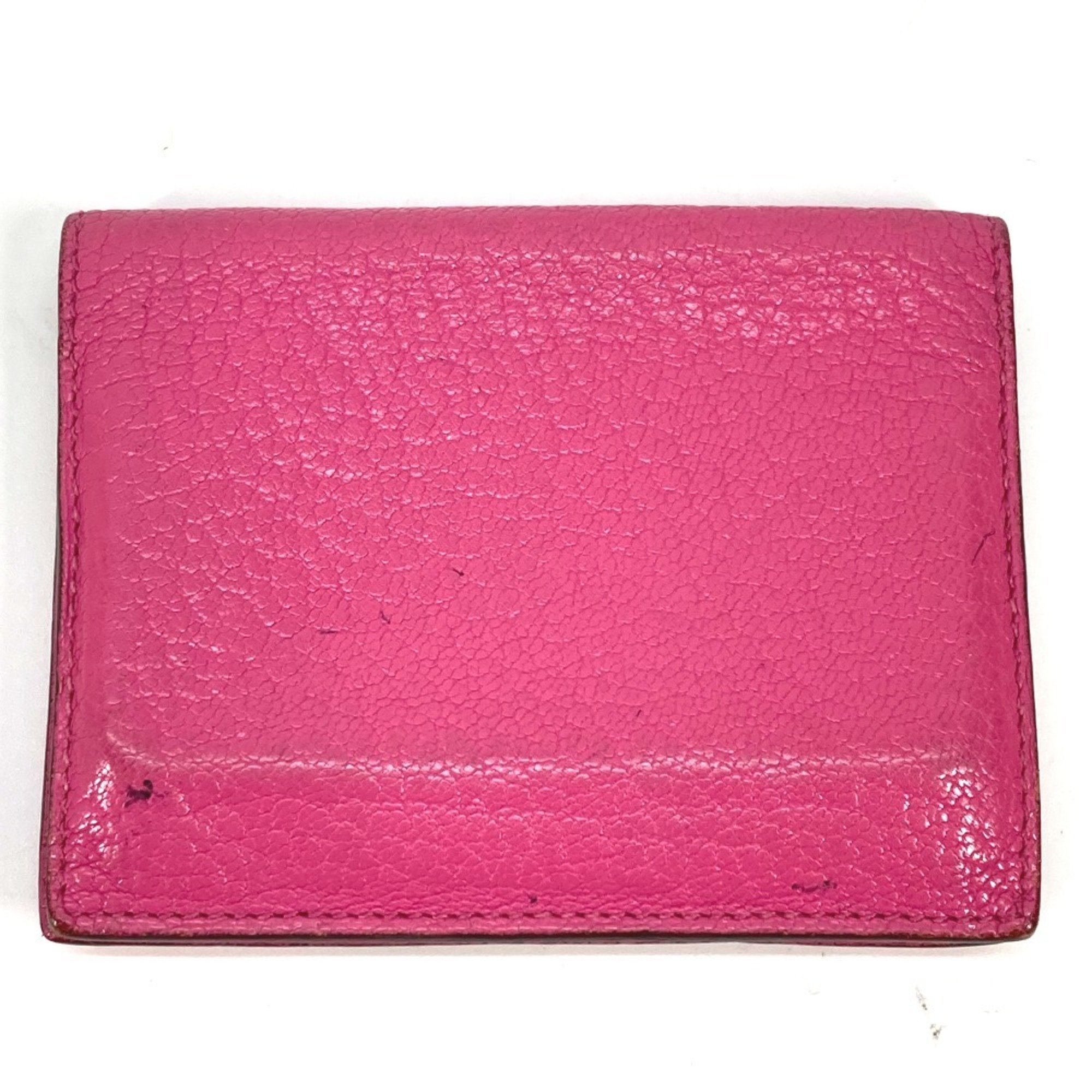 HERMES Hermes Business Card Holder Pass Case Punching Bi-fold Holder/Card Cushvel Women's Pink