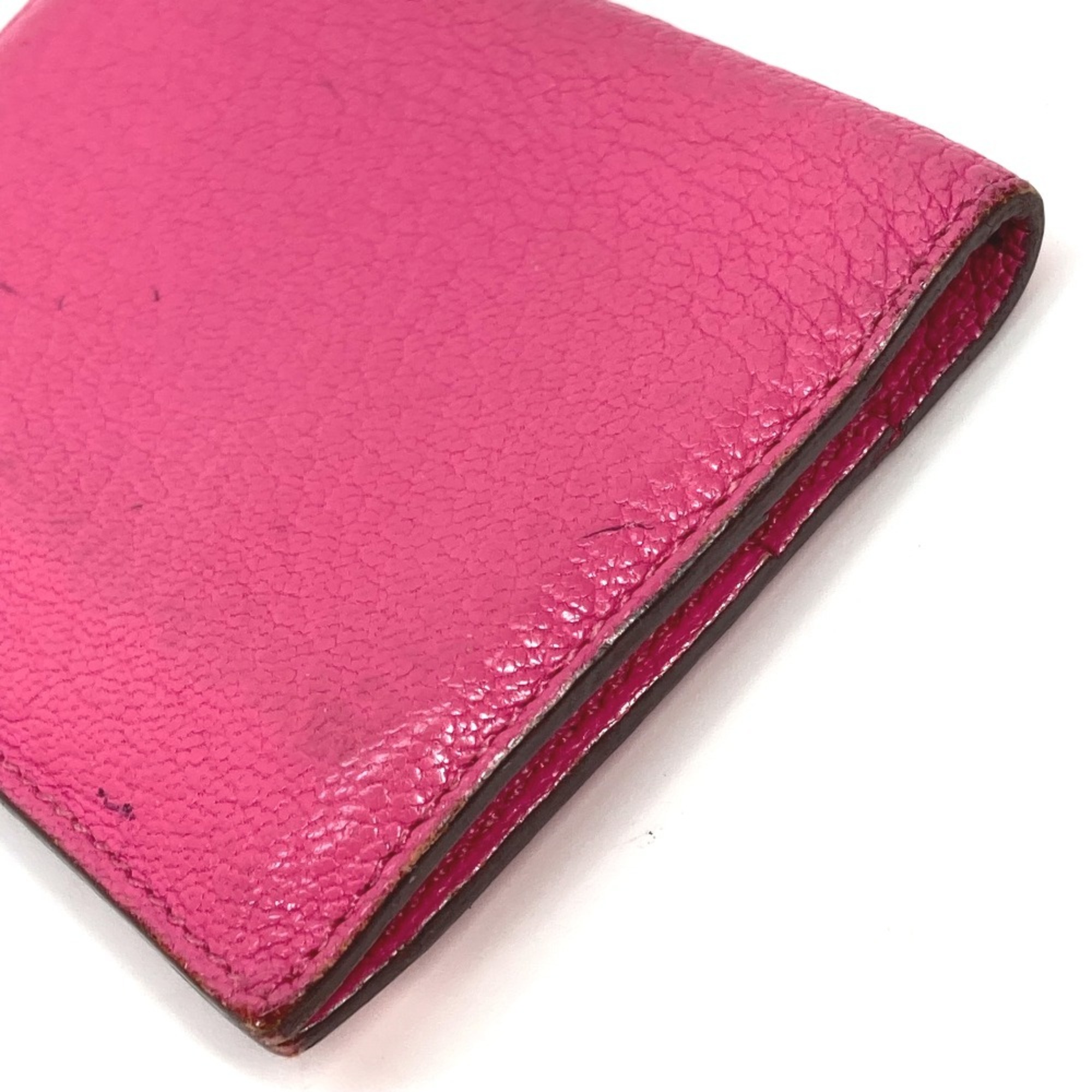 HERMES Hermes Business Card Holder Pass Case Punching Bi-fold Holder/Card Cushvel Women's Pink