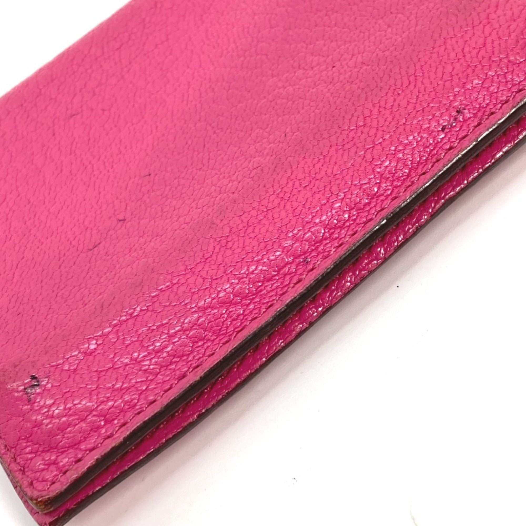 HERMES Hermes Business Card Holder Pass Case Punching Bi-fold Holder/Card Cushvel Women's Pink