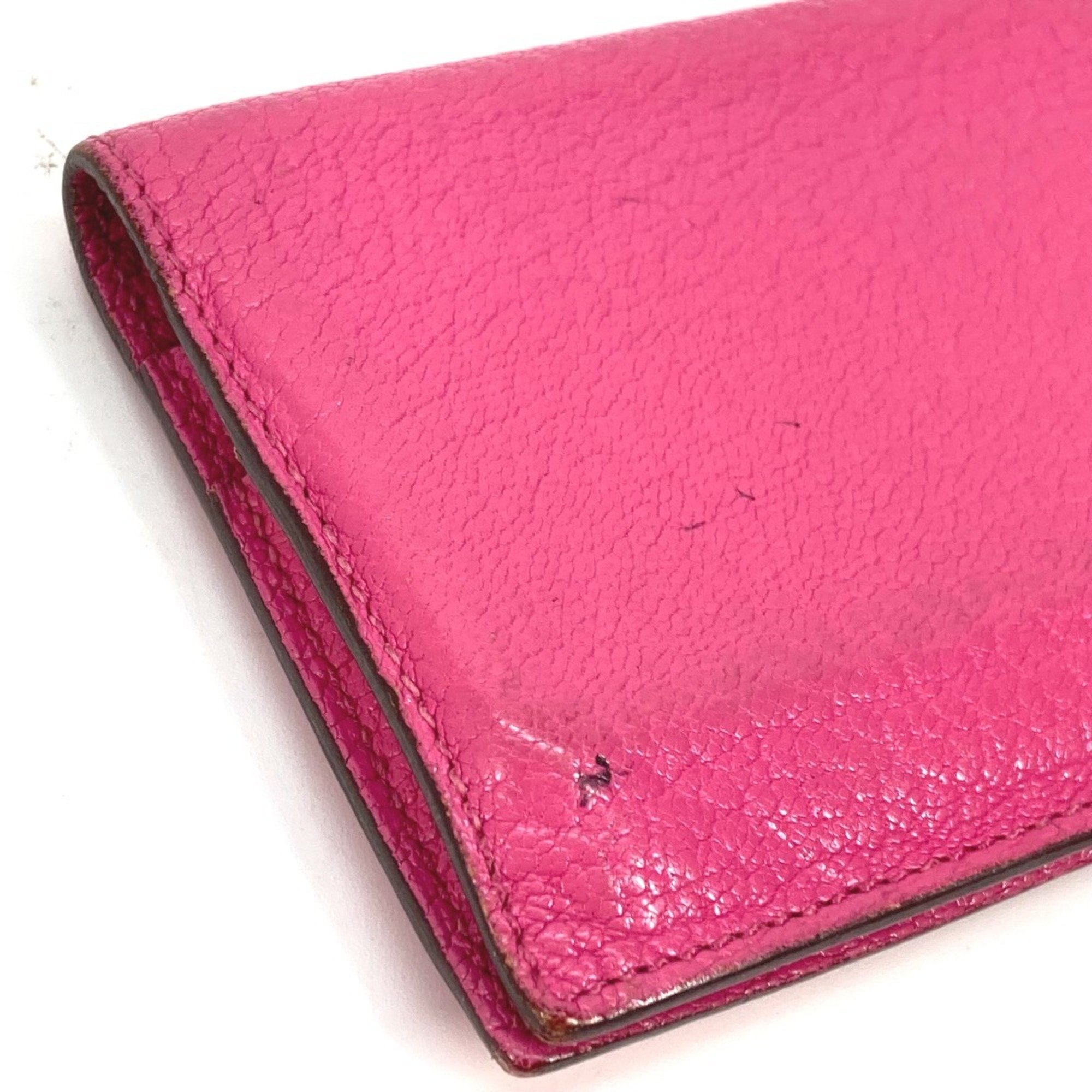 HERMES Hermes Business Card Holder Pass Case Punching Bi-fold Holder/Card Cushvel Women's Pink